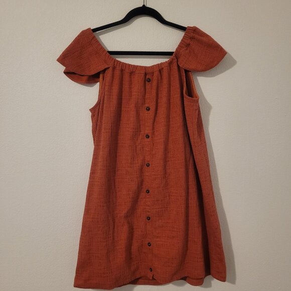 Madewell Texture & Thread Off-The-Shoulder Dress Size Large Burnt Orange. - Picture 3 of 9